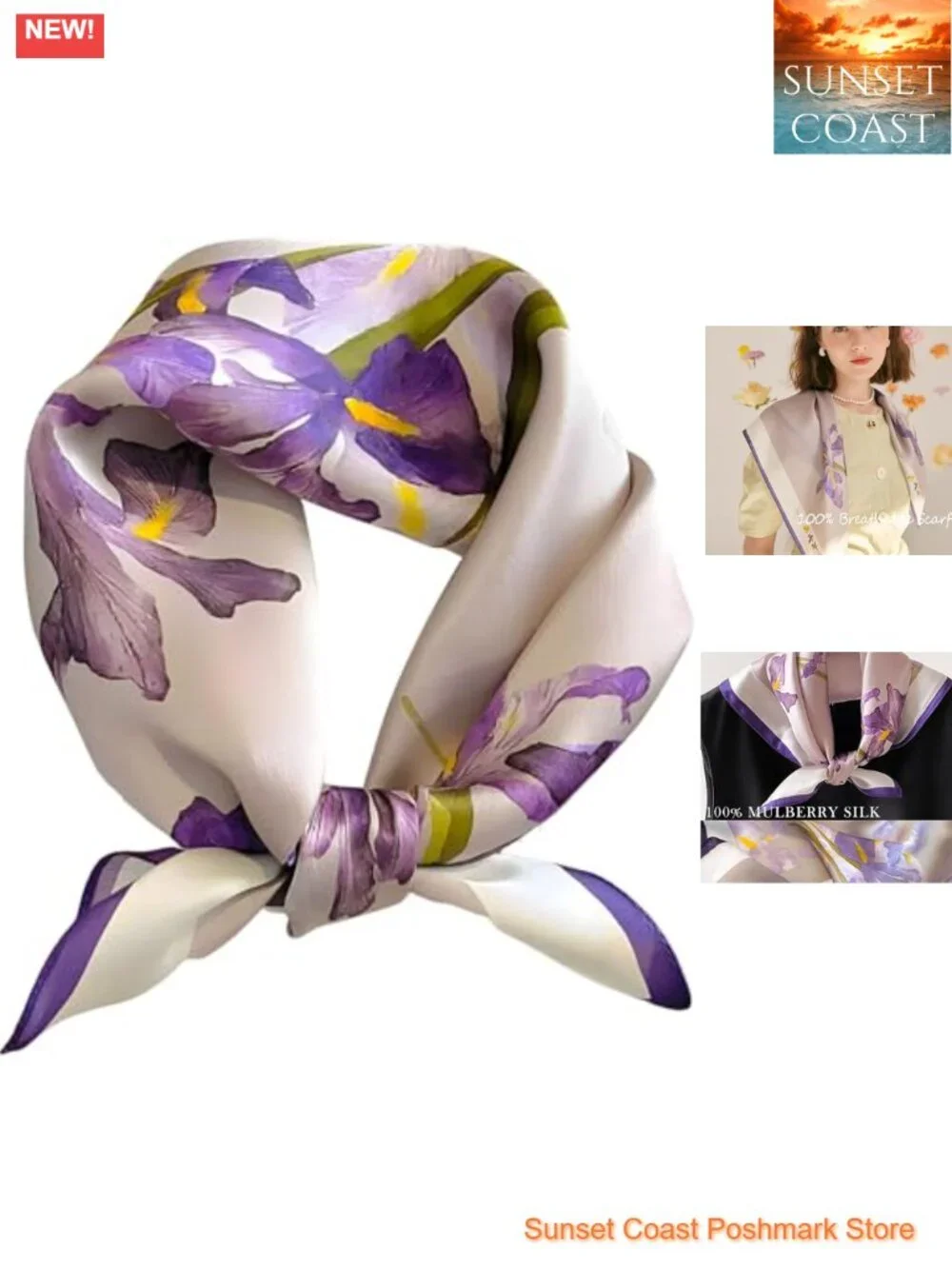 100% Mulberry Silk Square Scarf Women Lightweight Hair Wrap Neckerchief 21